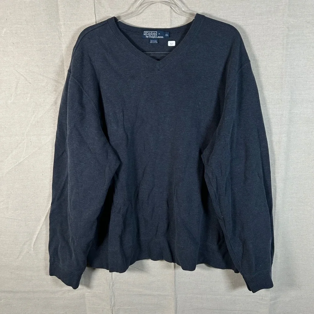 Polo Ralph Lauren Mens XL Navy Blue V-Neck 100%‎ Cotton Knit Sweater Long Sleeve